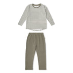 Organic Tee & Foldover Pants Set - Olive Stripes
