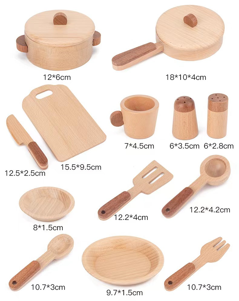 **Pre-order (Ships in 2-3 Weeks)** 15-Piece Wooden Cookware Kitchen Playset
