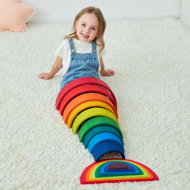 12-Piece Large Wooden Rainbow Stackers – Primary | Pine or Basswood Options