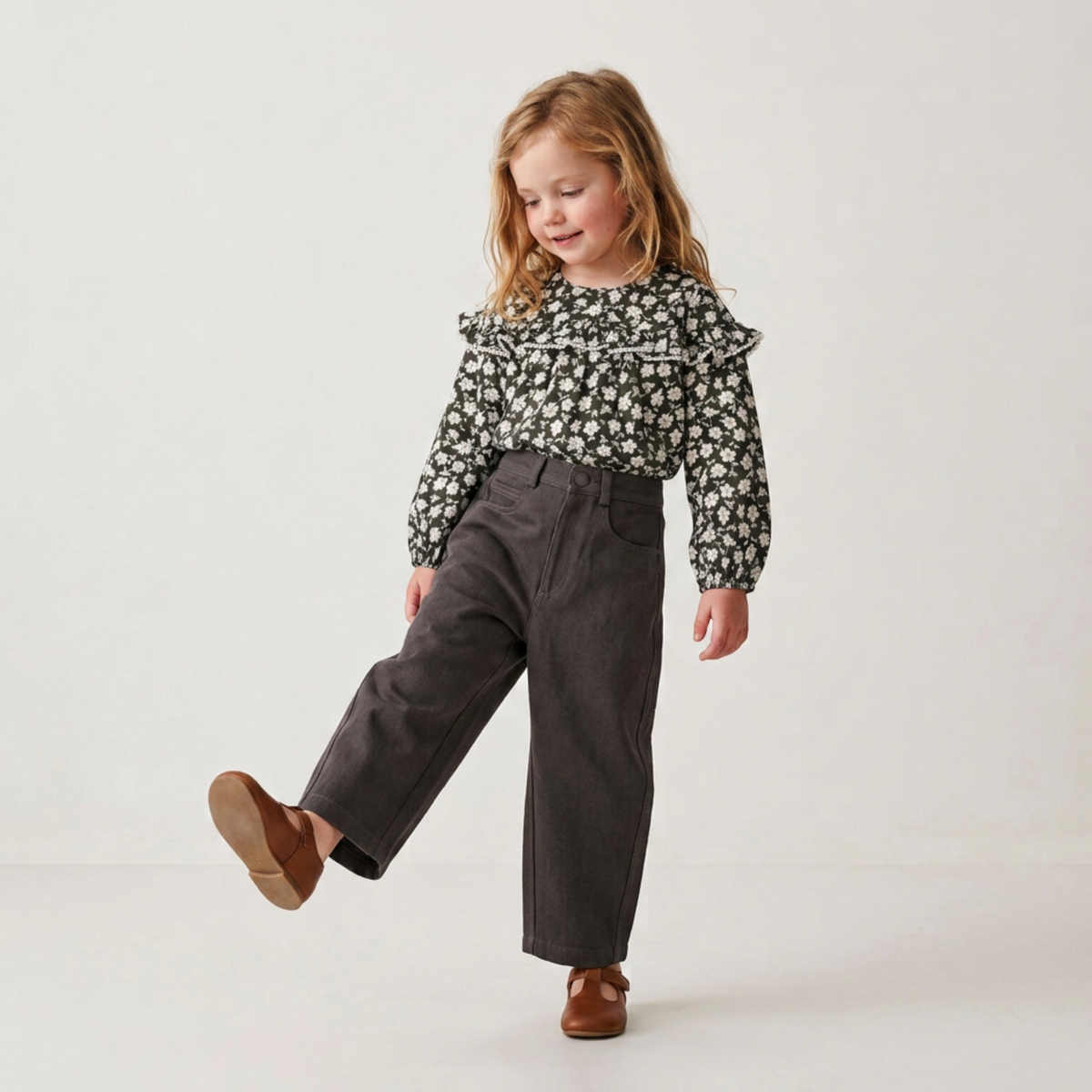 Organic Ruffle Cotton Blouse - Twilight Meadow