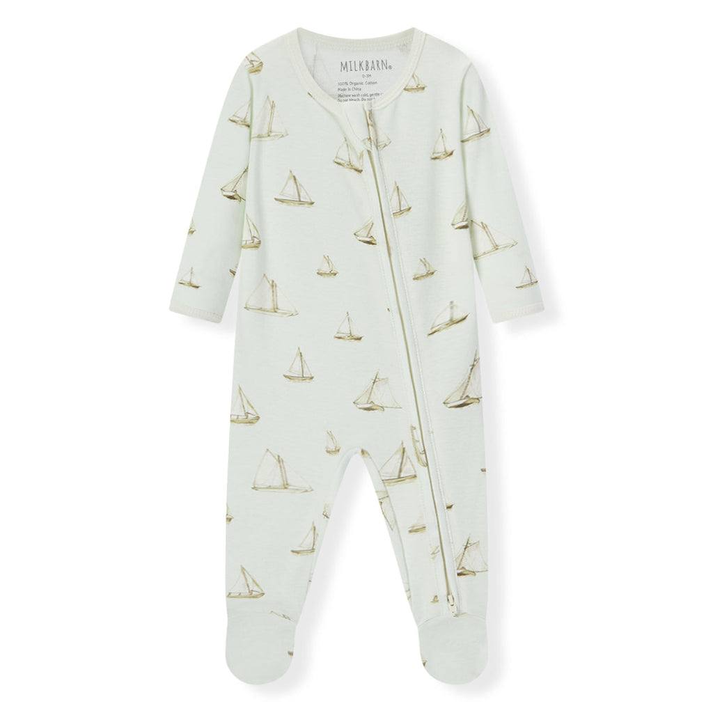 Sailboat Melody Organic Cotton Zipper Footed Romper
