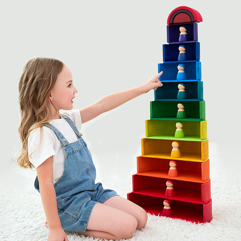12-Piece Large Wooden Rainbow Stackers – Primary | Pine or Basswood Options