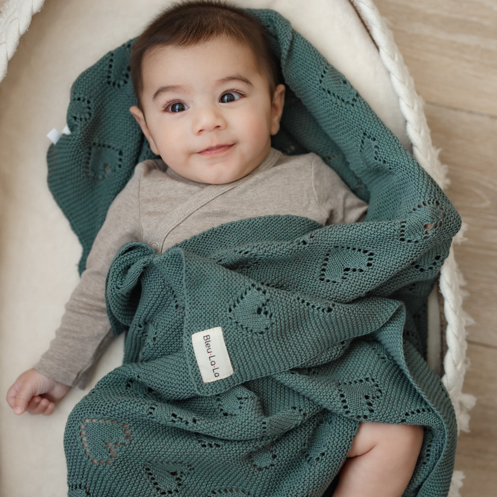 Heirloom Knit Heart Receiving Blanket for Boys and Girls - 100% Luxury Cotton Baby Blanket - Soft Warm Swaddle Receiving Blanket for Newborns Infants & Toddlers