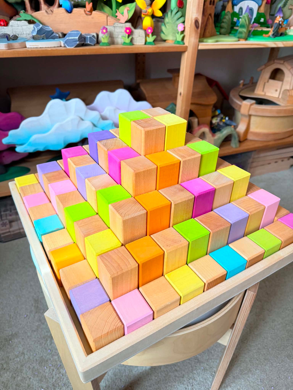 **Pre-order (Ships in 2-3 Weeks)** 100-Piece Large "Stepped Pyramid" Building Block Set - Natural