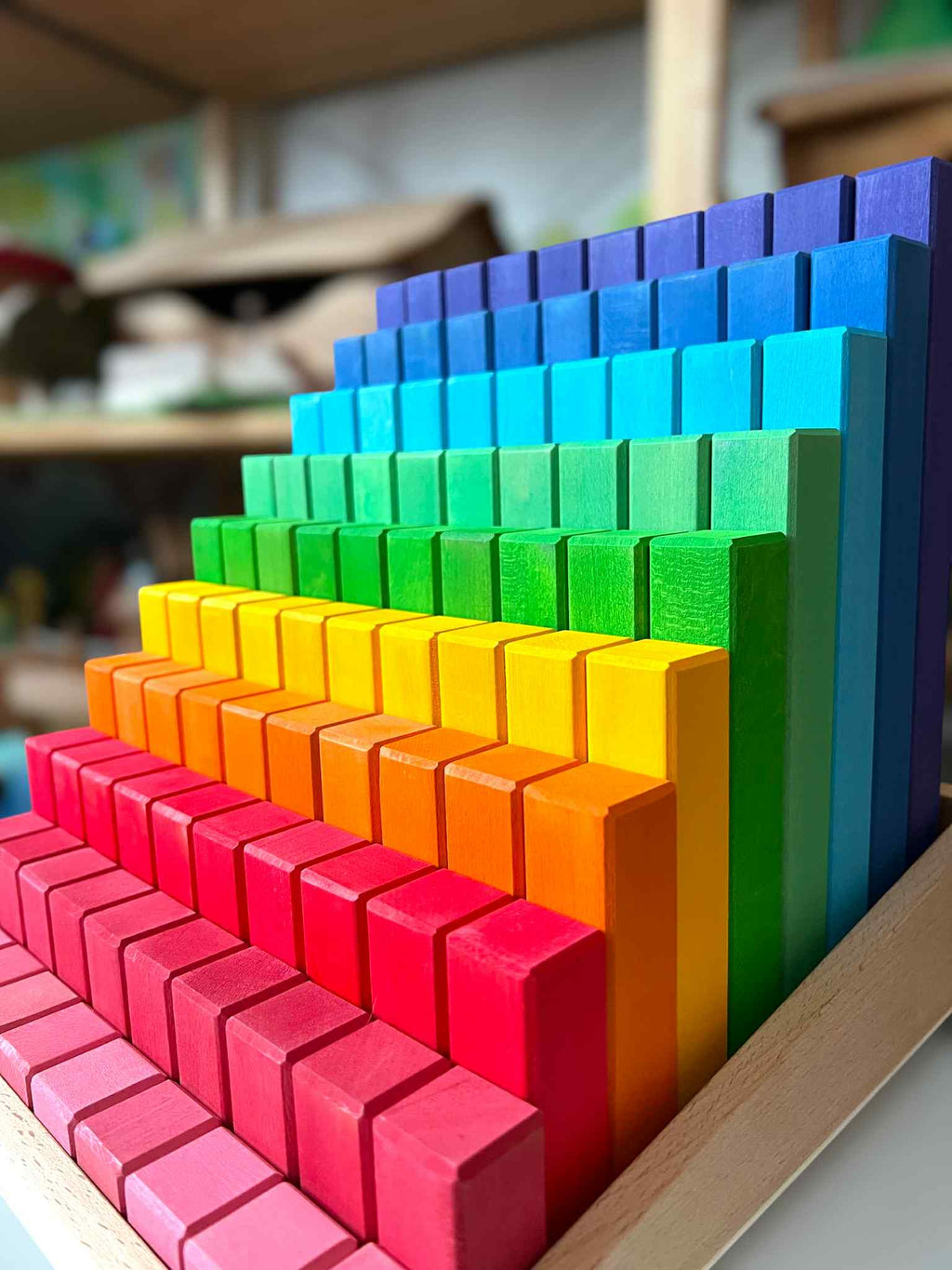 **Pre-order (Ships in 2-3 Weeks)** 100-Piece Large Prism Stair Counting Block Set - Primary (Stained)
