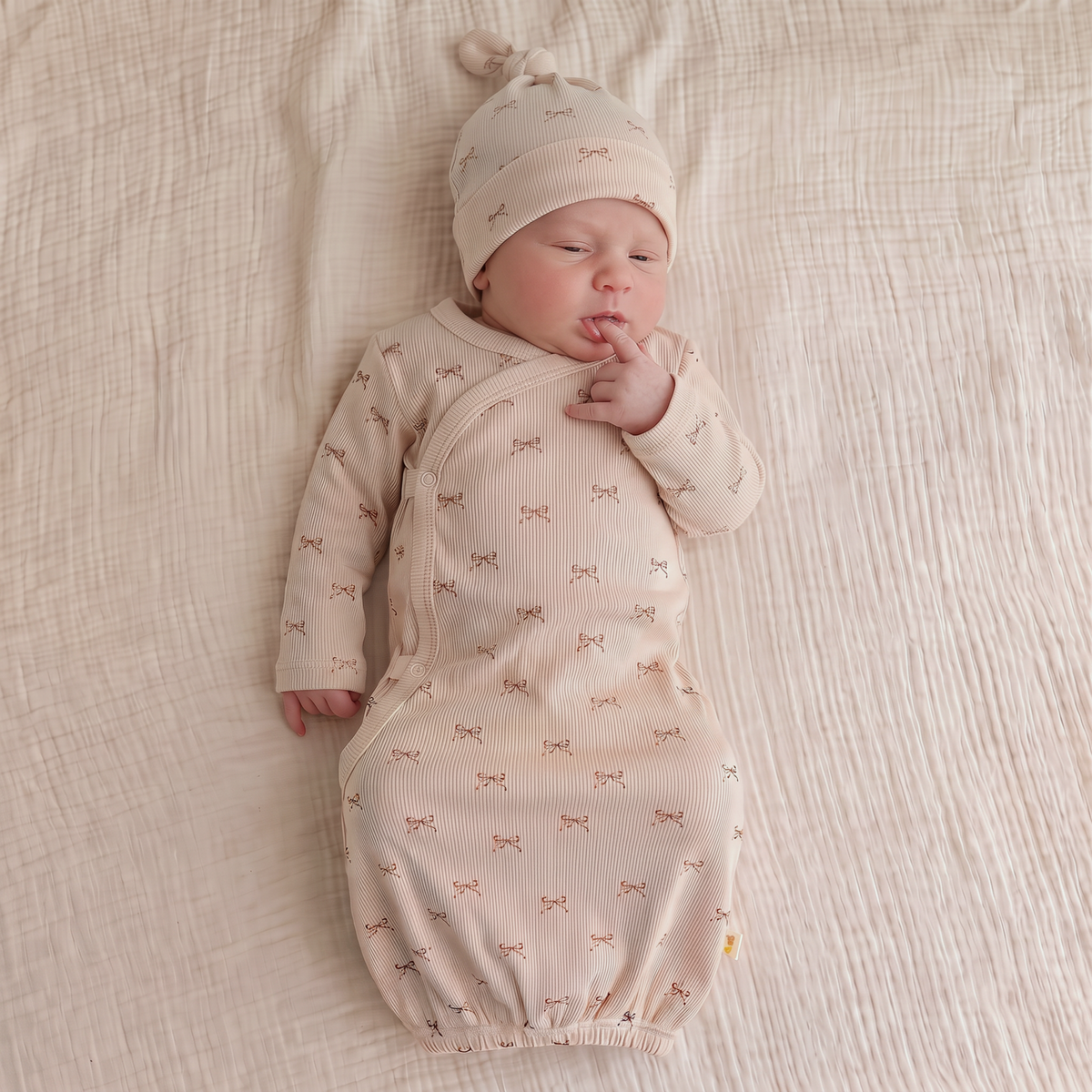 Organic Kimono Infant Sleep Gown - Tiny Bows