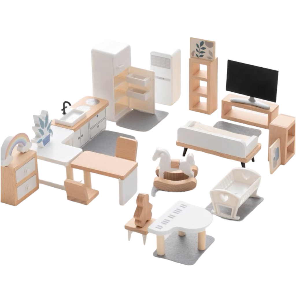 **Pre-order (Ships in 2-3 Weeks)** Wooden Dollhouse Furniture Playsets