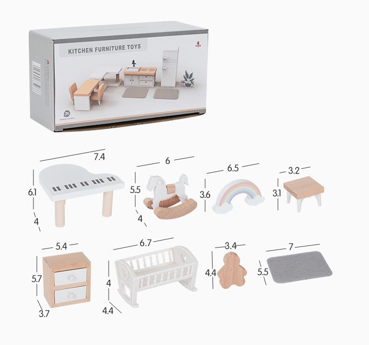 **Pre-order (Ships in 2-3 Weeks)** Wooden Dollhouse Furniture Playsets