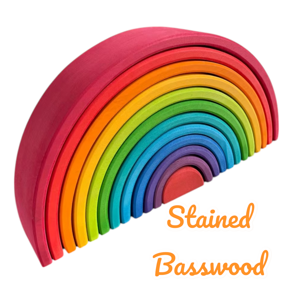 12-Piece Large Wooden Rainbow Stackers – Primary | Pine or Basswood Options