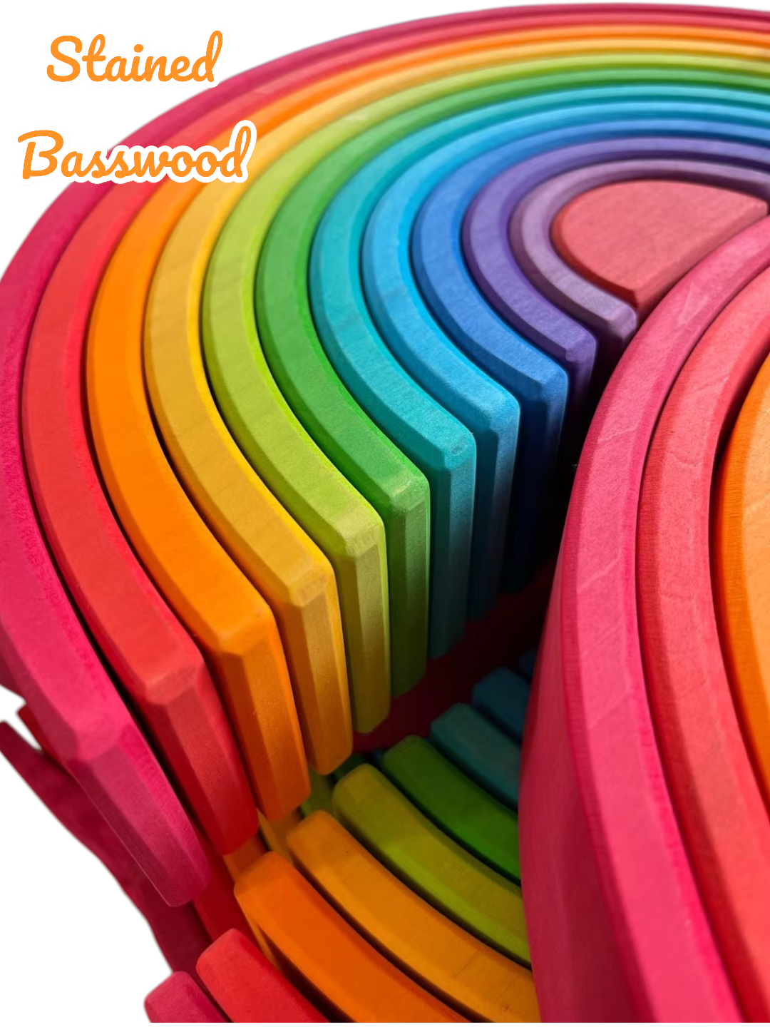 12-Piece Large Wooden Rainbow Stackers – Primary | Pine or Basswood Options