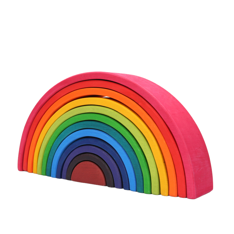 12-Piece Large Wooden Rainbow Stackers – Primary | Pine or Basswood Options