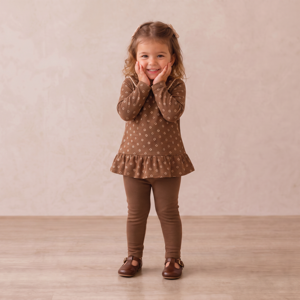 Organic Collar Peplum Top Set of 2 - Chestnut Bloom + Brown