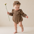 Organic Ruffle Bubble Romper - Chestnut Bloom