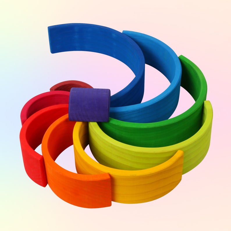 **Pre-order (Ships in 2-3 Weeks)** 10-Piece Wooden Rainbow Stacker - Sunset
