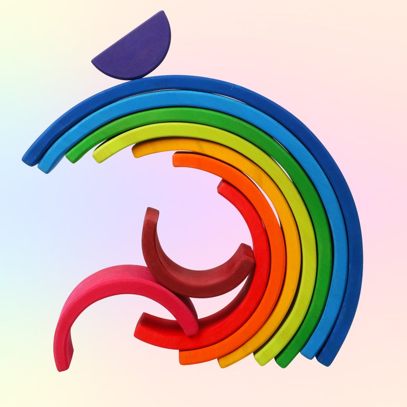 **Pre-order (Ships in 2-3 Weeks)** 10-Piece Wooden Rainbow Stacker - Sunset