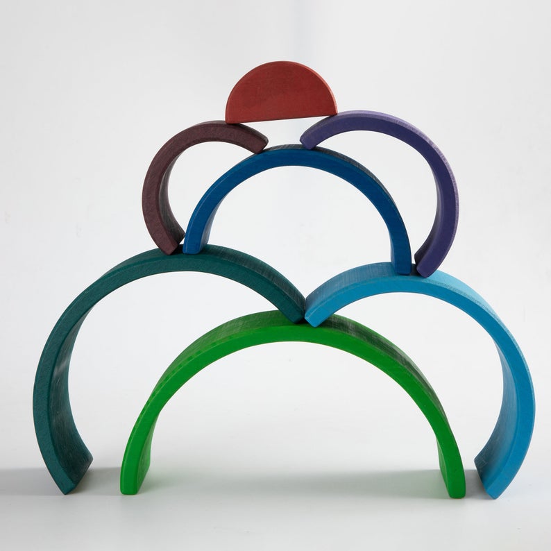 12-Piece Large Wooden Rainbow Stackers – Primary | Pine or Basswood Options