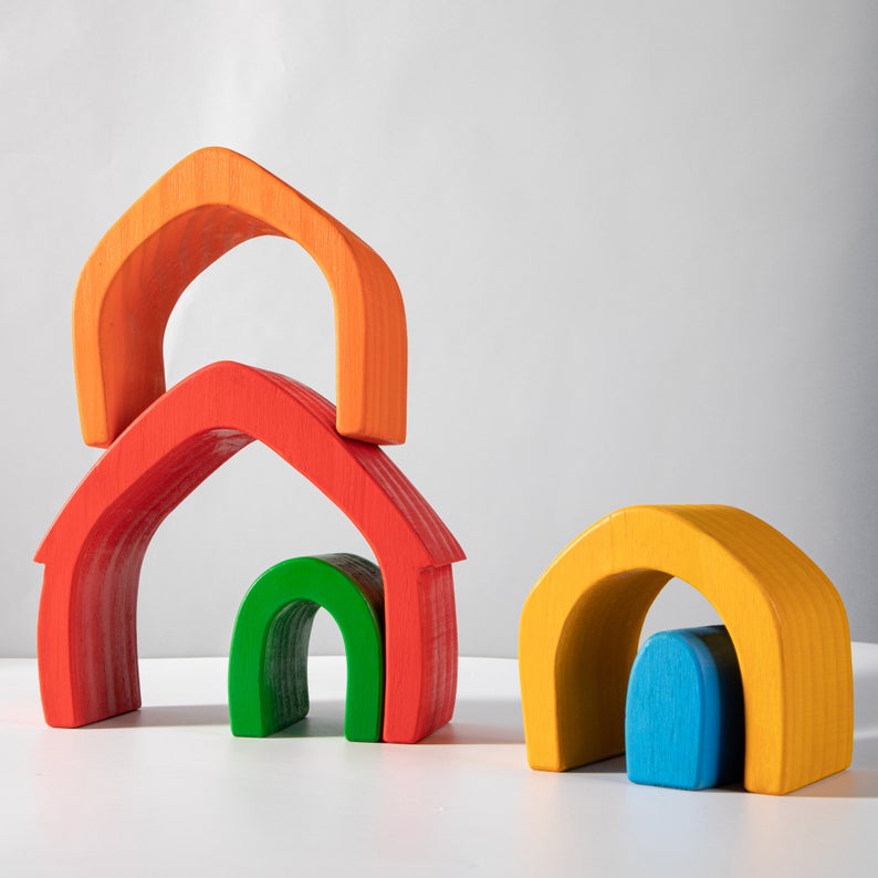 5-Piece Rainbow House Stacker – Primary (Stained)