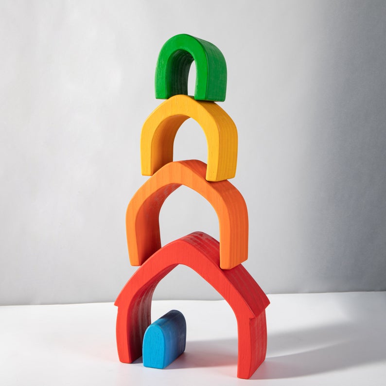 5-Piece Rainbow House Stacker – Primary (Stained)