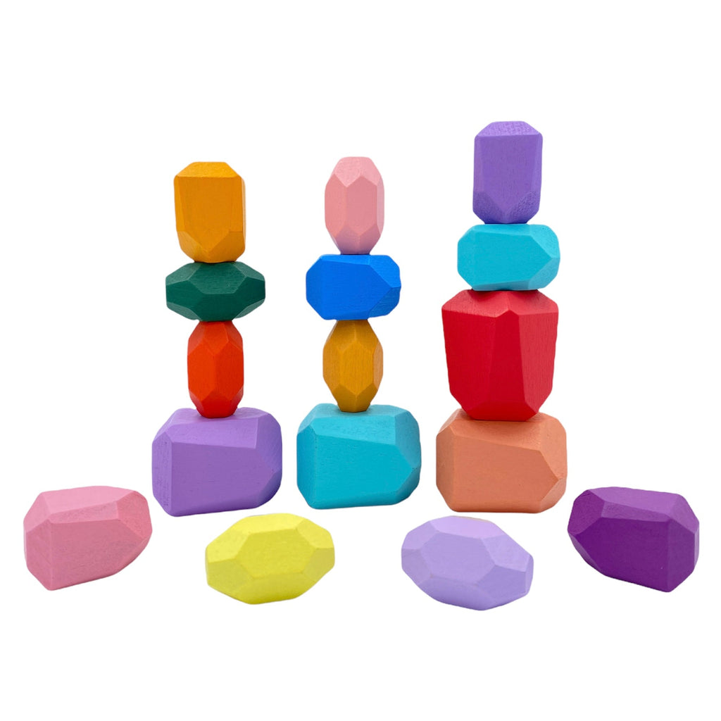 16-Piece Wooden Balancing Stone Stacking Blocks - Pastel