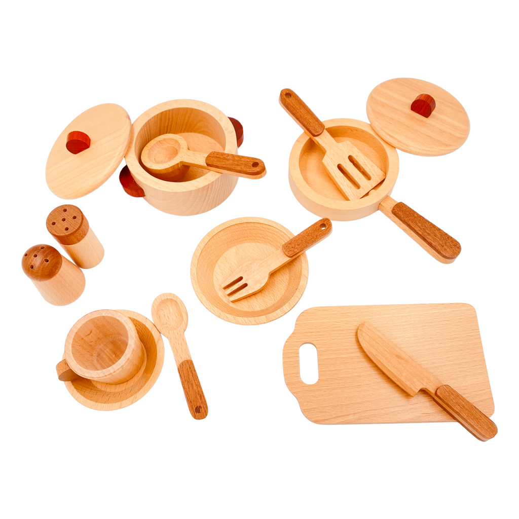 **Pre-order (Ships in 2-3 Weeks)** 15-Piece Wooden Cookware Kitchen Playset