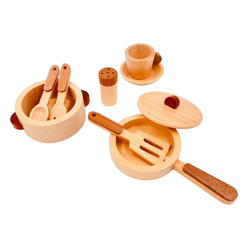 **Pre-order (Ships in 2-3 Weeks)** 15-Piece Wooden Cookware Kitchen Playset