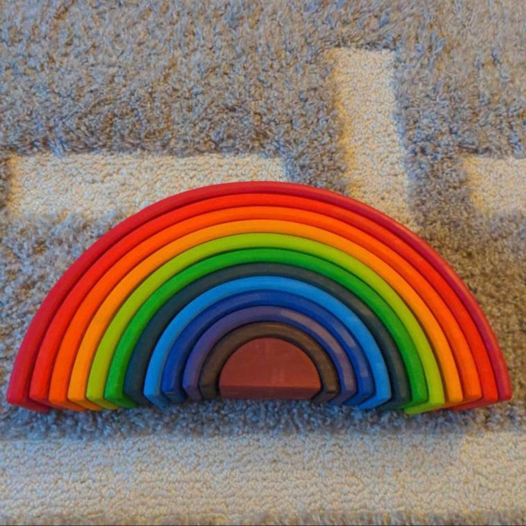 12-Piece Large Wooden Rainbow Stackers – Primary | Pine or Basswood Options