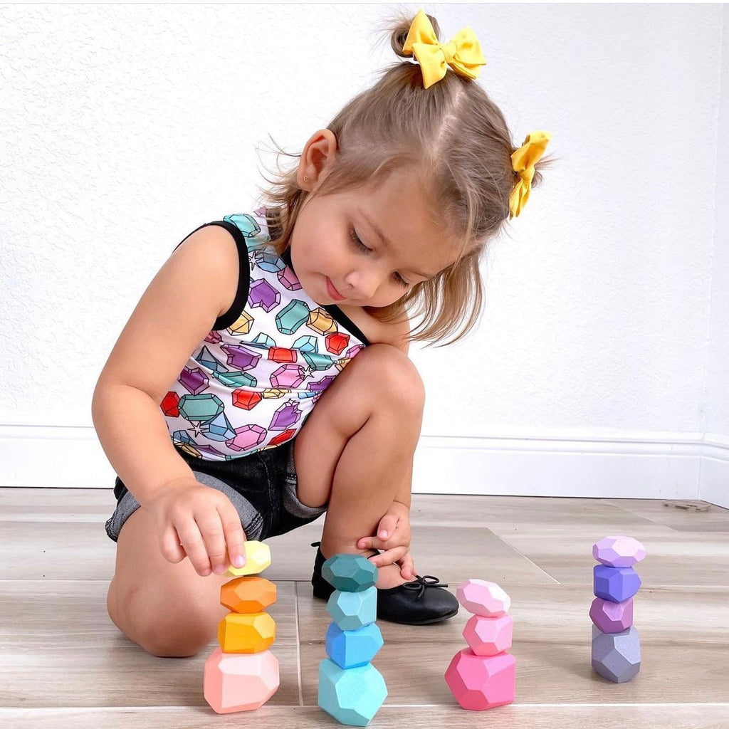 16-Piece Wooden Balancing Stone Stacking Blocks - Pastel