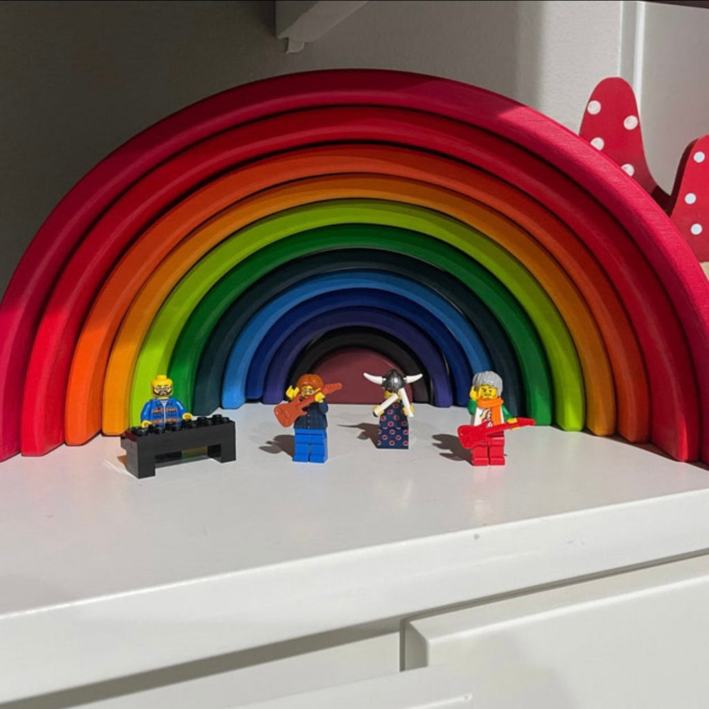 12-Piece Large Wooden Rainbow Stackers – Primary | Pine or Basswood Options