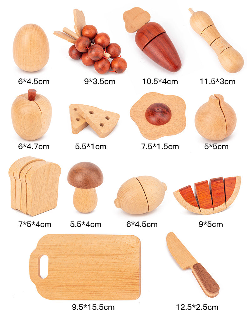 **Pre-order (Ships in 2-3 Weeks)** 30-Piece Wooden Fruits and Vegetables Cutting Playset