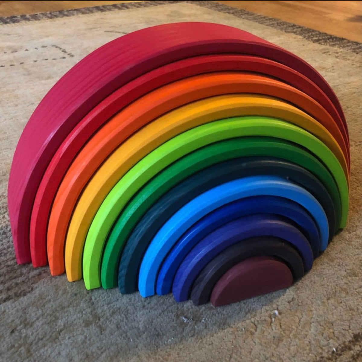 12-Piece Large Wooden Rainbow Stackers – Primary | Pine or Basswood Options