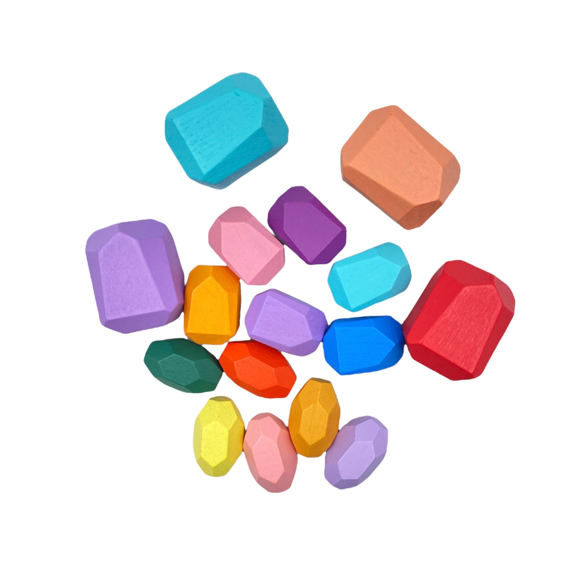 16-Piece Wooden Balancing Stone Stacking Blocks - Pastel