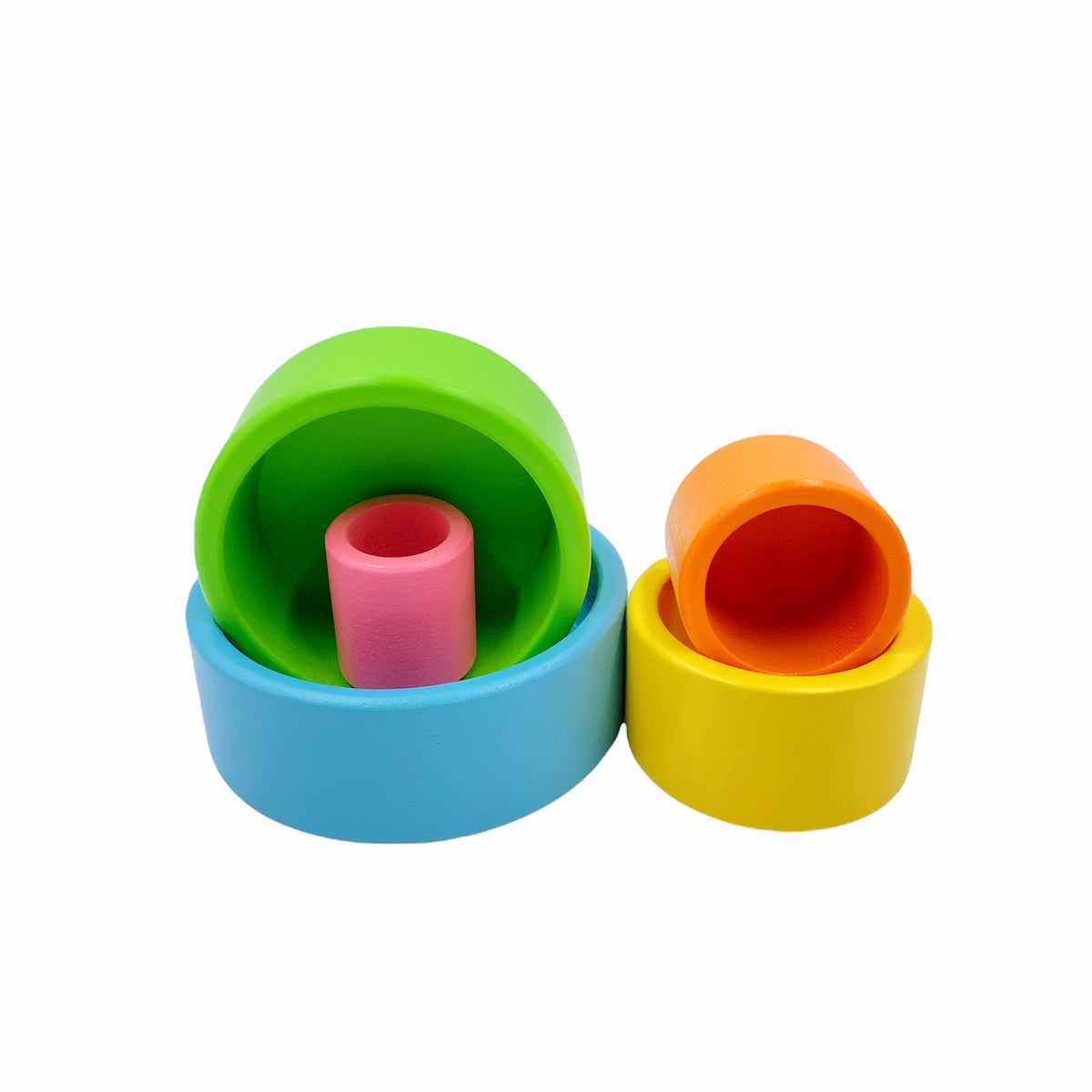 5-Piece Wooden Stacking & Nesting Cup Set – Pastel