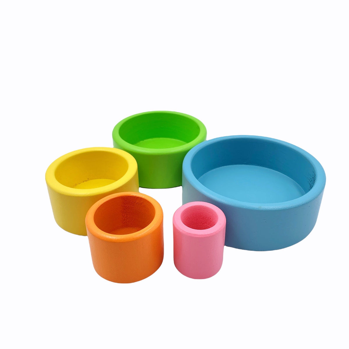 5-Piece Wooden Stacking & Nesting Cup Set – Pastel