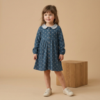 Organic Collared Dress - Indigo Blossom