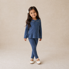 Organic Collar Peplum Top Set of 2 - Indigo Blossom + Navy