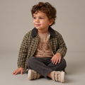 Organic Corduroy Collar Twill Jacket - Olive Gingham