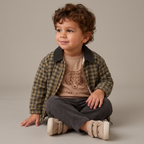 Organic Corduroy Collar Twill Jacket - Olive Gingham