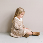 Organic Collar Tiered Dress - Oat Gingham