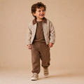 Organic Corduroy Collar Twill Jacket - Oat Gingham