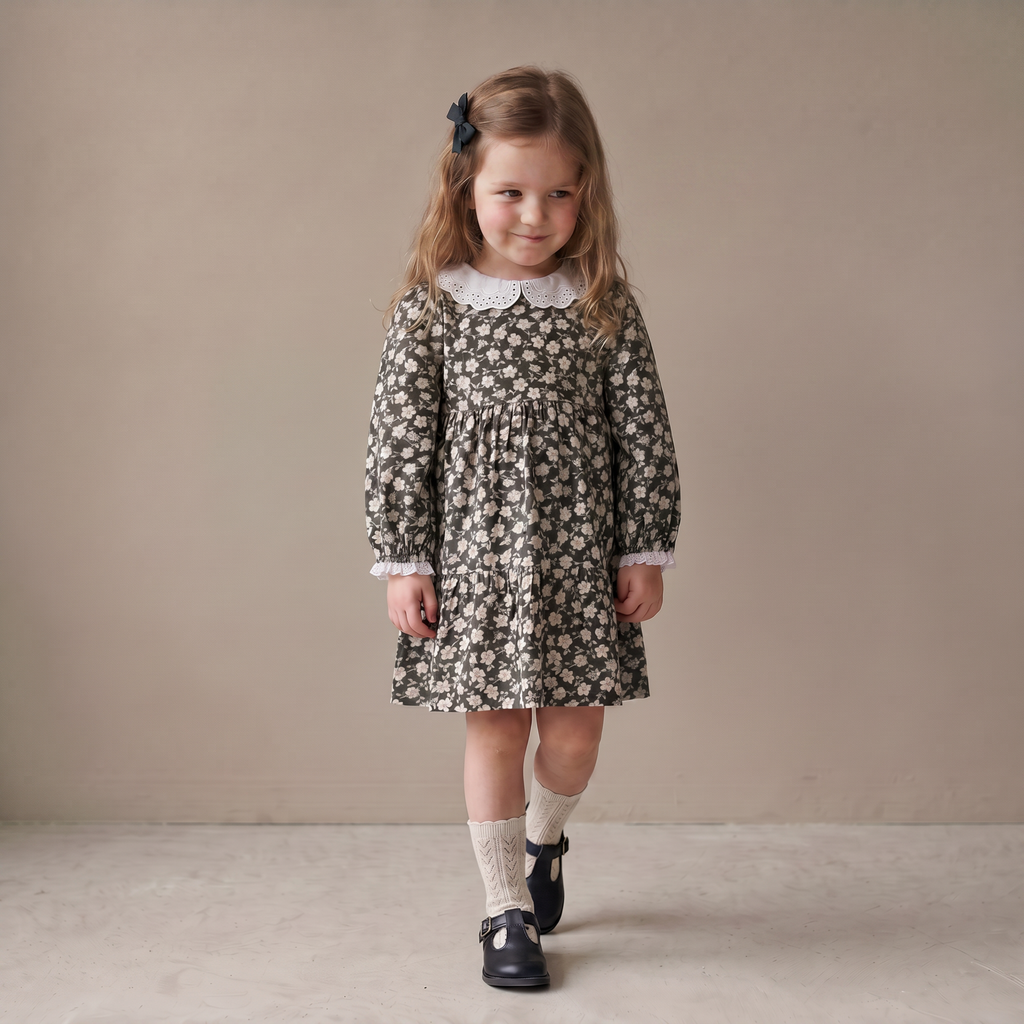 Organic Collar Tiered Dress - Twilight Meadow
