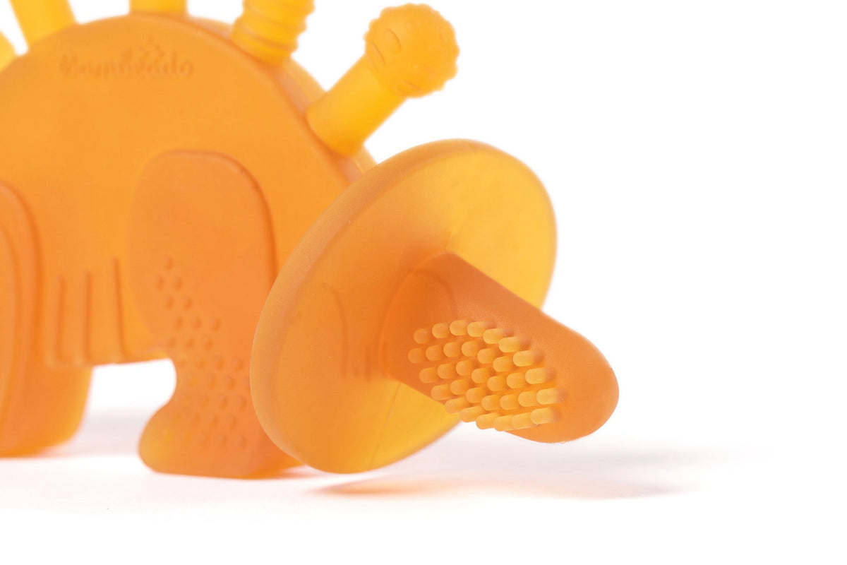 Dibly Amber - Baltic Amber & Natural Rubber Dinosaur Teether with Toothbrush Tail
