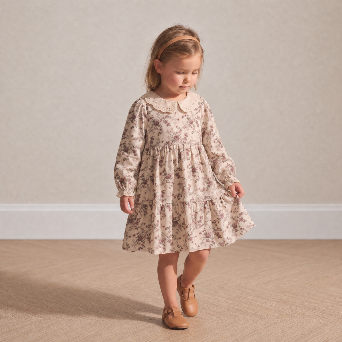 Organic Collar Tiered Dress - Wildrose