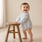 Organic Smocked Long Sleeve Romper - Window Plaids