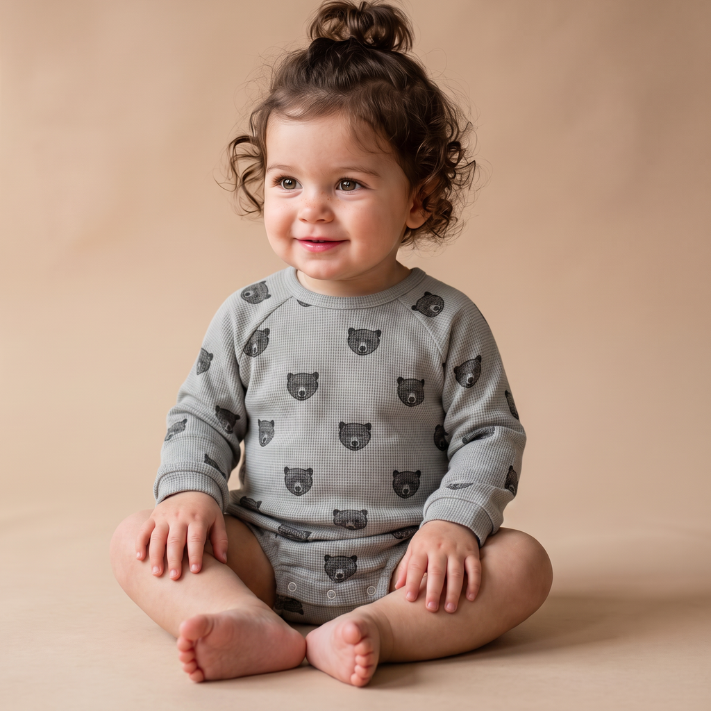 Organic Long Sleeve Bubble Romper - Woodland Bear